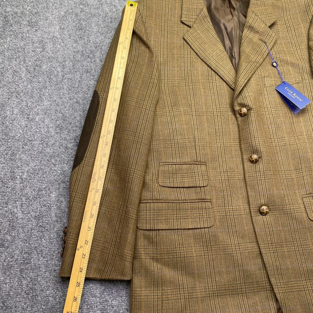 Club Room Mens 42R Wool Blazer Olive Glen Plaid Elbow Patches CF83B37503 NEW